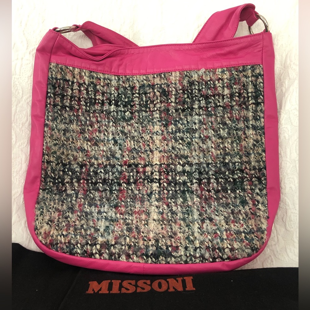 Missoni leather & wool bag. Pink, black, grey wool pattern, excellent condition - Picture 1 of 6